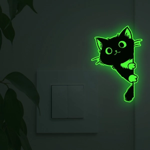 Autocollant mural chat dessin animé lumineux pour interrupteurs avec lueur fluorescente