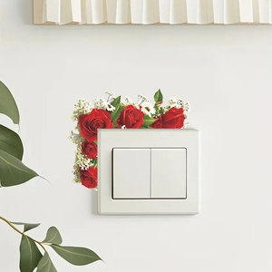Self-adhesive red rose wall sticker for light switch decoration in living room