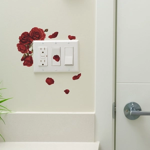 Self-adhesive red rose wall stickers and flower petals decor for bedroom light switches
