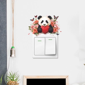 Cute panda with heart and roses decorative wall sticker for home light switch cover