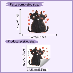 Détail montrant les dimensions et tailles de l'autocollant chat cœur pour décoration murale