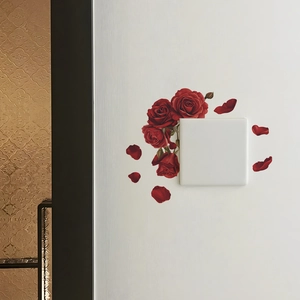 Romantic red rose wall stickers for living room decor around square light switch covers