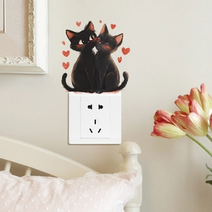 Autocollant d'Interrupteur Chat Noir et Coeur en PVC Sticker Mural Adhésif Amovible pour Chambre Décoration Saint-Valentin