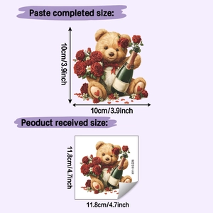 Detailed dimensions of Teddy bear wall sticker showing 3.9 inch pasted size on wall
