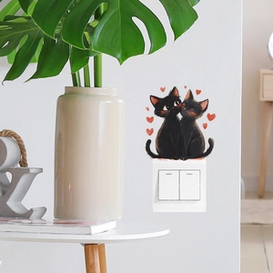 Stickers muraux chats noirs et cœurs rouges pour décoration intérieure et interrupteurs