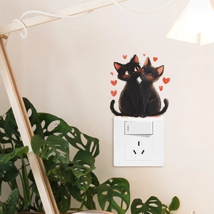 Stickers muraux chats noirs et cœurs rouges pour décoration d'interrupteur domestique