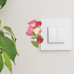 Romantic rose wall sticker for light switch decor with realistic pink floral blooms