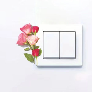 Romantic rose wall sticker decor for a 2-gang modern white light switch panel