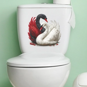 Waterproof bathroom toilet sticker featuring elegant black and white swan illustration