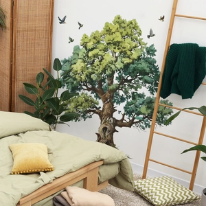 Green tree and birds wall sticker for bedroom and living room home wall decor