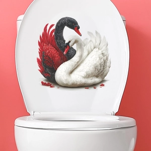 Elegant black and white double swan self-adhesive toilet lid sticker bathroom decor
