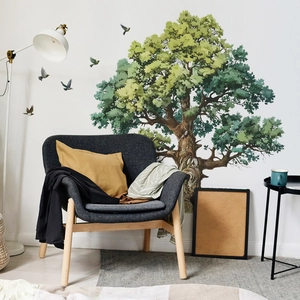 Large green tree and birds wall sticker mural for living room modern home decoration