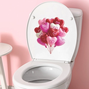 Romantic heart balloon toilet lid stickers in red and pink for Valentine bathroom decor