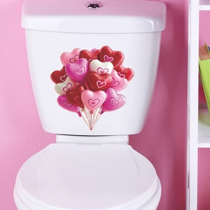 Romantic Heart Balloons Toilet Lid Sticker Self-Adhesive Waterproof PVC Decal For Bathroom Decor Valentine's Day Gift