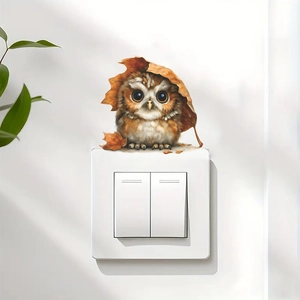 Cute Cartoon Owl Under Leaf Switch Sticker Removable PVC Wall Decal For Bedroom Living Room Home Decoration Mural