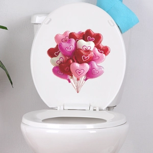 Romantic red heart balloon wall sticker for bathroom toilet lid decoration