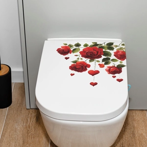 Romantic red rose and heart floral wall stickers for bathroom toilet lid decoration