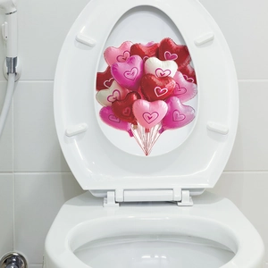 Romantic heart balloon toilet lid sticker for Valentine bathroom home wall decor