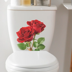 3D red rose flower wall stickers for bathroom toilet decor and home wall art decoration