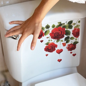 Red rose and heart self-adhesive wall stickers for bathroom toilet home decoration