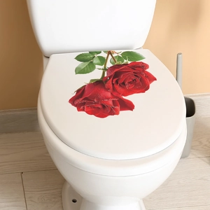 Romantic red rose toilet sticker with water droplets for bathroom home decoration