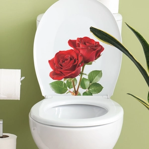 Romantic red roses toilet lid wall sticker for bathroom home decor and DIY decoration