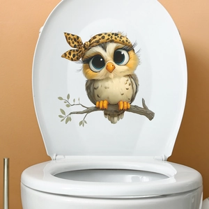 Cute owl wall sticker with big eyes on branch for bathroom toilet seat decoration