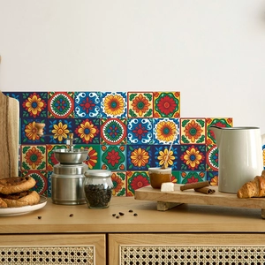 Self Adhesive PVC Tile Stickers Waterproof Oil Proof Mandala Floral Wall Decals For Kitchen Bathroom Furniture Home Decor