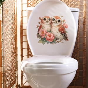 Adesivo murale romantico con gufi e fiori per la decorazione del sedile del water