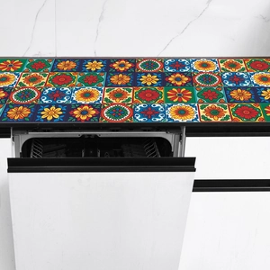 Ethnic Talavera style colorful floral tile stickers for kitchen cabinet renovation