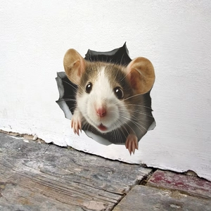Sticker mural 3D réaliste avec une souris mignonne sortant d'un trou pour la décoration