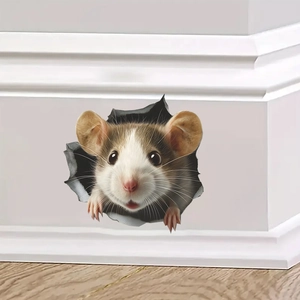 Sticker mural 3D réaliste de souris mignonne sortant d'un trou pour décoration