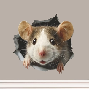 Sticker mural 3D réaliste avec une souris sortant d'un trou pour décoration intérieure