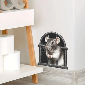 3D cartoon mouse hole wall sticker with realistic mouse and cage for home decor