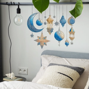 Islamic style wall stickers with golden moon and stars for bedroom home decoration