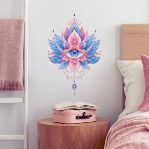 Bohemian mandala lotus and evil eye wall sticker decor for a bedroom headboard