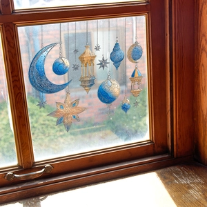 Middle Eastern style blue and gold moon and star window stickers for home decor