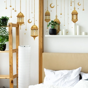 Golden Ramadan moon and stars wall stickers for home living room and bedroom decor