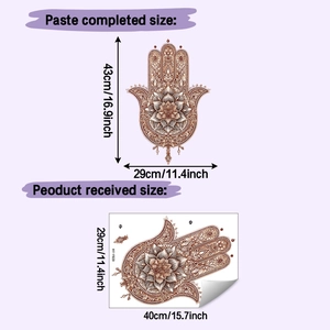 Detailed view of Hamsa Hand mandala wall sticker with exact product dimensions and layout