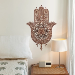Brown Hamsa Hand wall sticker with mandala pattern for bedroom decor in boho style