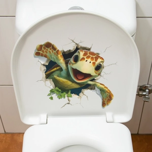 3D sea turtle wall sticker for bathroom decor with creative cracked wall visual effect