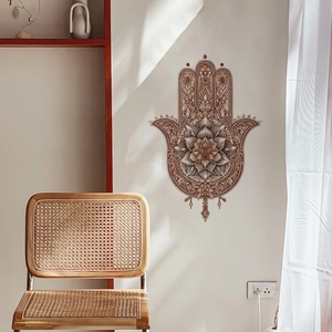 Hamsa Hand Mandala wall decal with lotus design for a zen ethnic home decor style
