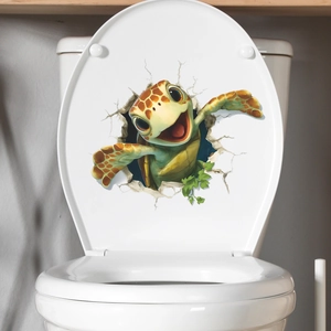 3D Sea Turtle Wall Sticker Waterproof PVC Removable Toilet Lid Decal Home Bathroom Decor Breaking Wall Effect Mural