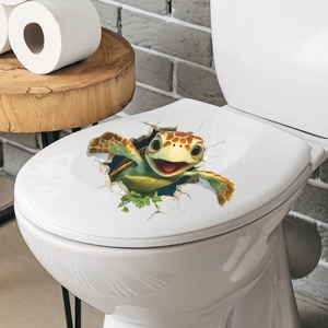 3D sea turtle wall sticker creating a realistic wall breaking effect for bathroom decor