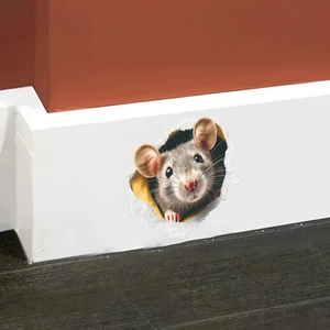 3D realistic mouse hole wall sticker for kids bedroom decor featuring a cute mouse design