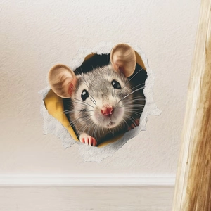 3D realistic mouse hole wall sticker with cute cartoon mouse for kids room decoration