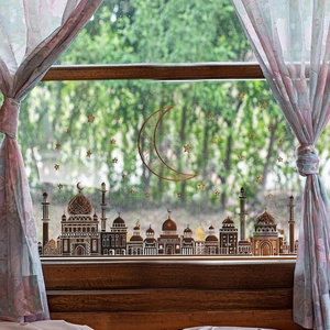 Goldener islamischer Moschee-Fensteraufkleber mit Mondsichel und Sternen für die Heimdeko