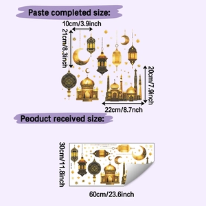 Detail showing golden Ramadan wall stickers with mosque moon and stars in 60x30cm layout