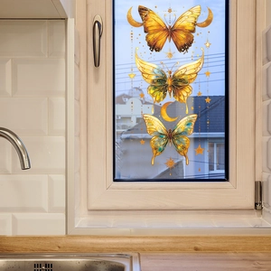 Golden butterfly and crescent moon wall decals for window glass home decoration