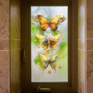Elegant gold and blue butterfly window decals with moon and star wall stickers decoration